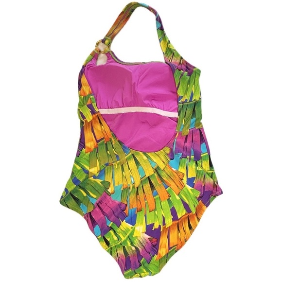 Trina Turk sz 12 Polynesian Palms One Shoulder One Piece Swimsuit Tropical - Picture 5 of 8